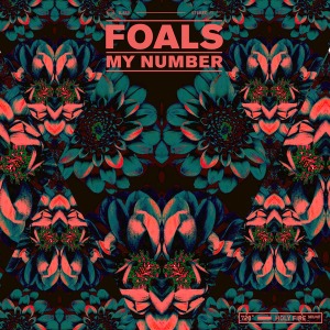 (FOALS 'MY NUMBER' Leif Podhajsky) This design uses lots of bright saturated colors against a dark background, creating a lot of contrast. Naturally, the warmer colors pop out to the human eye, and the cooler and darker blues and greens recede into the background. There is a sense of depth that pulls you into this beautiful patterned image.