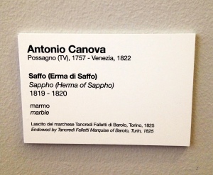 Sappho by Antonio Canova at GAM Torino. Photo by Hailey Thomson