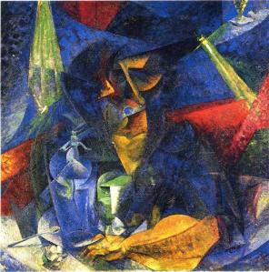 Umberto Boccioni. Woman in a Café: Compenetrations of Lights and Planes. Image found on WikiArt.Org